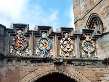 Entry gate with heraldic arms display at Linlithgow Palace, West Lothian, Scotland - Photo by Susan Wallace