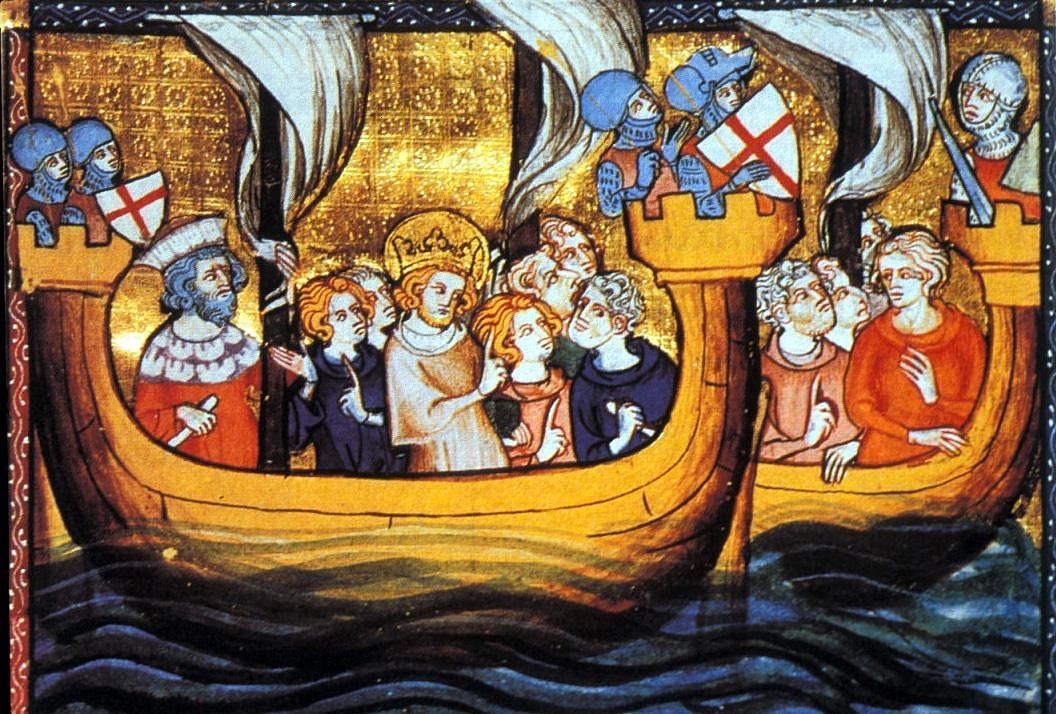 Louis IX on a ship departing from Aigues-Mortes, for the Seventh Crusade, 14th Century, Wikimedia Commons