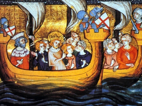 Louis IX on a ship departing from Aigues-Mortes, for the Seventh Crusade, 14th Century, Wikimedia Commons
